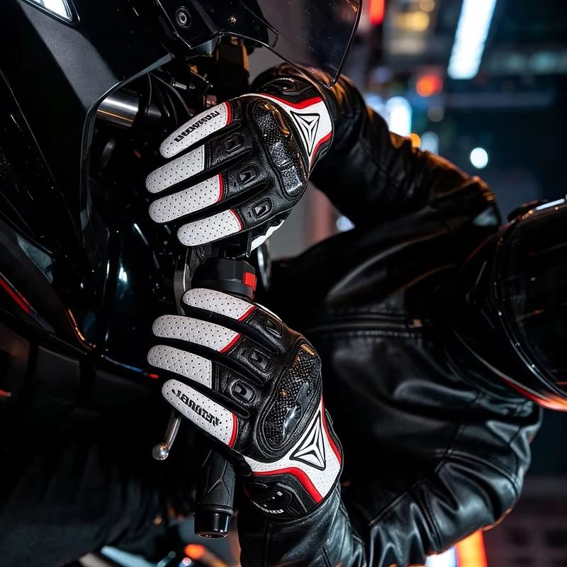 Motorcycle Glove Knuckle - Guanti da moto in vera pelle,